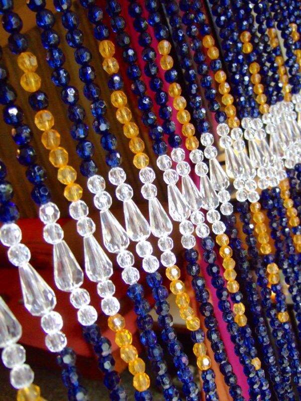 Designer Beads Curtains For Living Room White Drop Shape Crystals With Navy Beads Curtain Strings