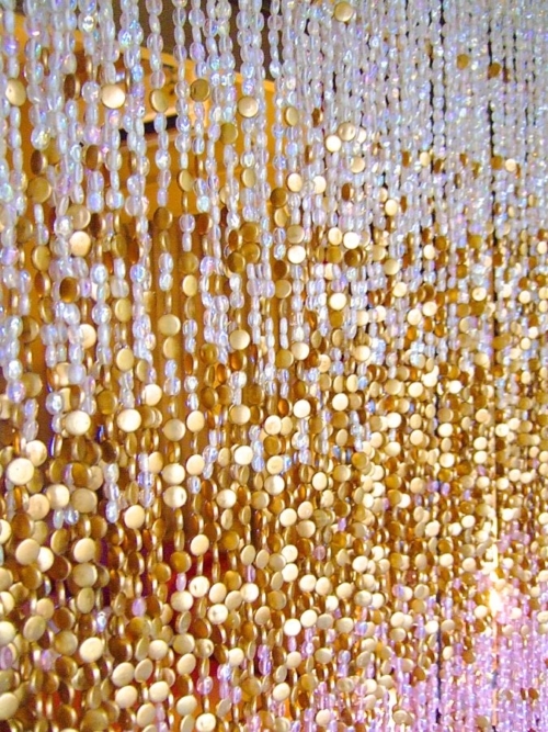 Antique Beaded Curtain Gold Embellished Pink Beads Curtain