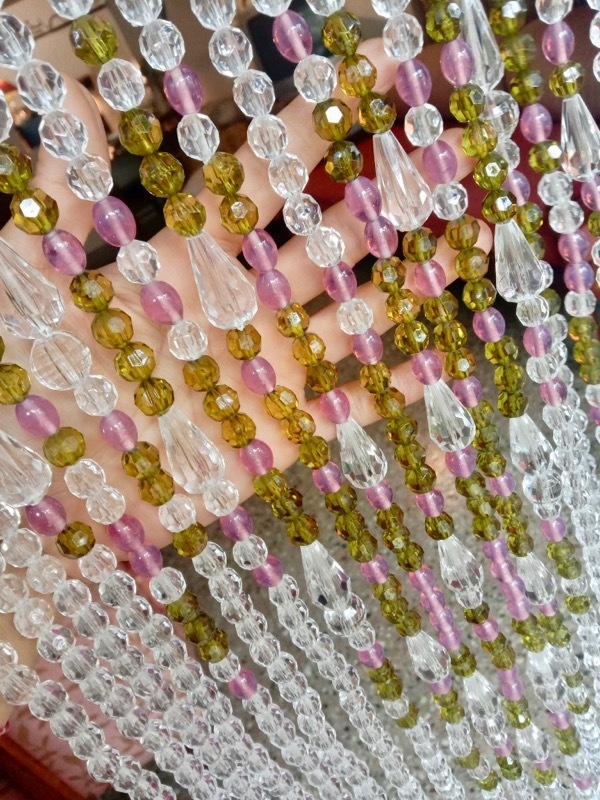 Rose Pink And Olive Green Beads Curtain Designs