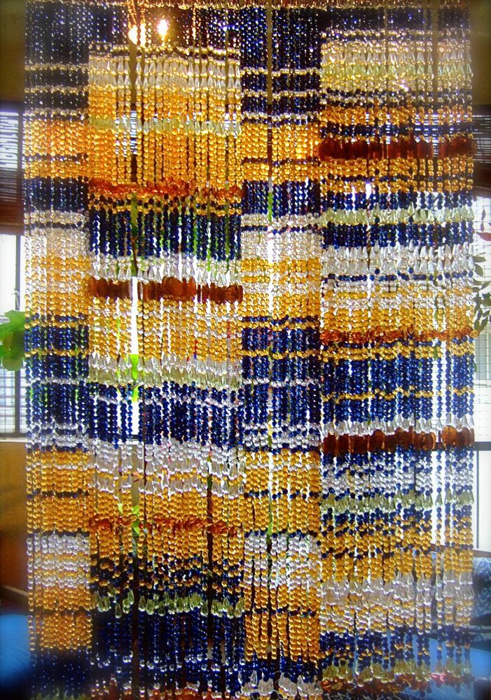 Navy Champagne Beads Curtain For Living Room