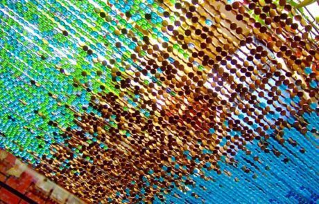 Blue Green Exotic Glass Beaded Curtain Interior Decor Blue Green Exotic Glass Double Gold Hanging Sculpture