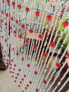 Tibetan Red Blue Hues Beaded Room Divider Curtain For Interior Design