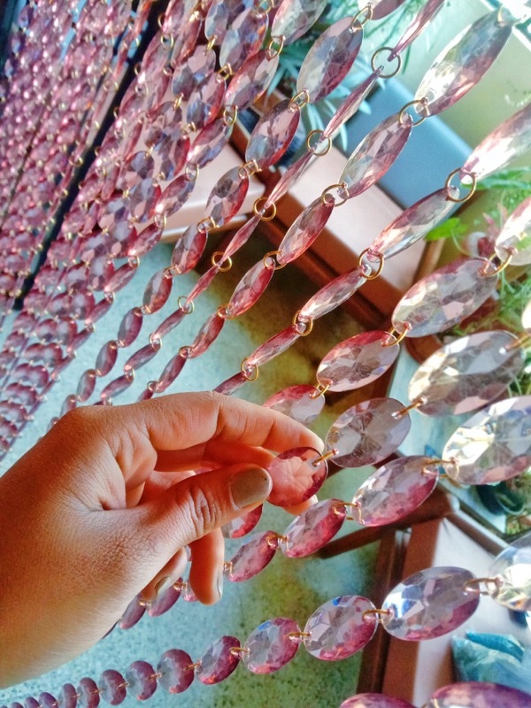 Interior Design Pink Gold Crystal Beaded Curtain