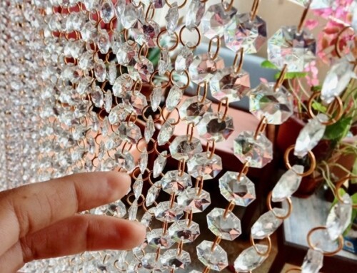 Hexagonal Acrylic Crystal Gold Ring Beaded Room Divider / ‘Ready-Made Collection’